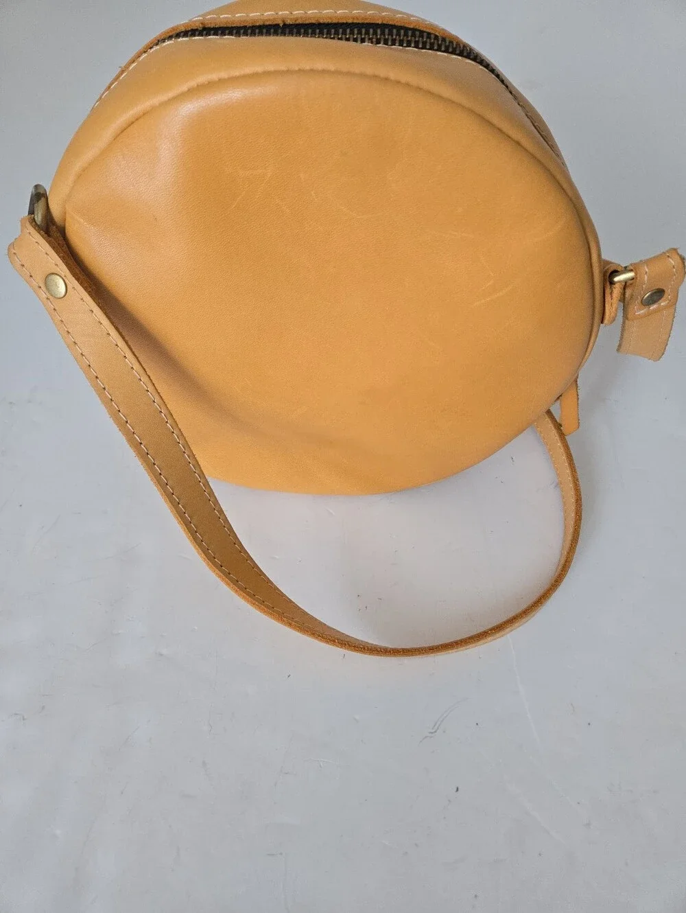 Portland Leather Round Crossbody in Yellow Tan 9”